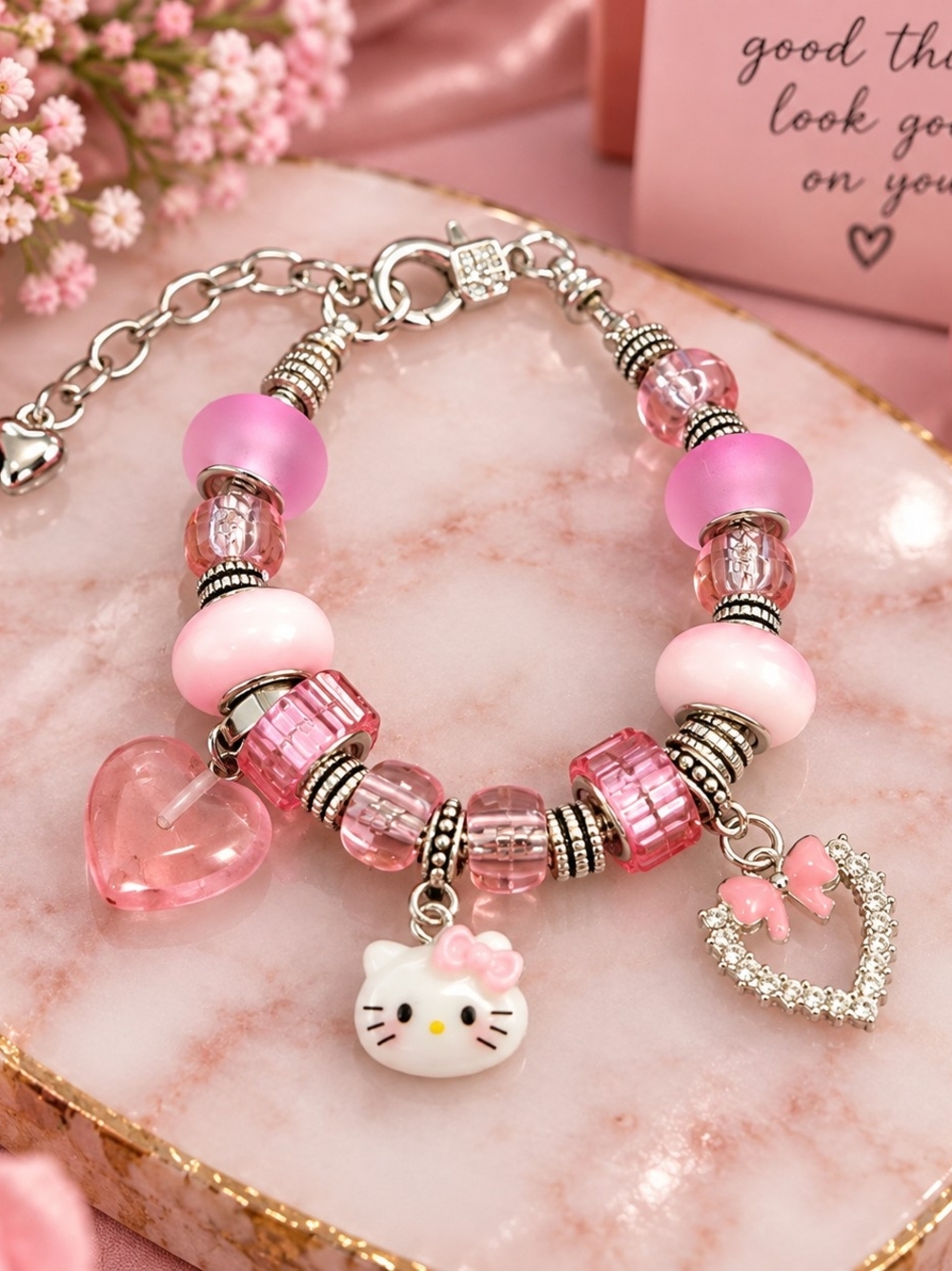 🎀 Pink Hello Kitty Charm Bracelet - Hand Crafted - New